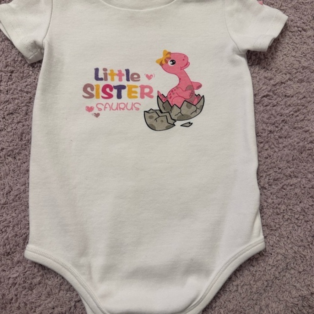 Baby Girl Dinosaur Onesie 3-6M | Pink Dino Bodysuit | Little Sister